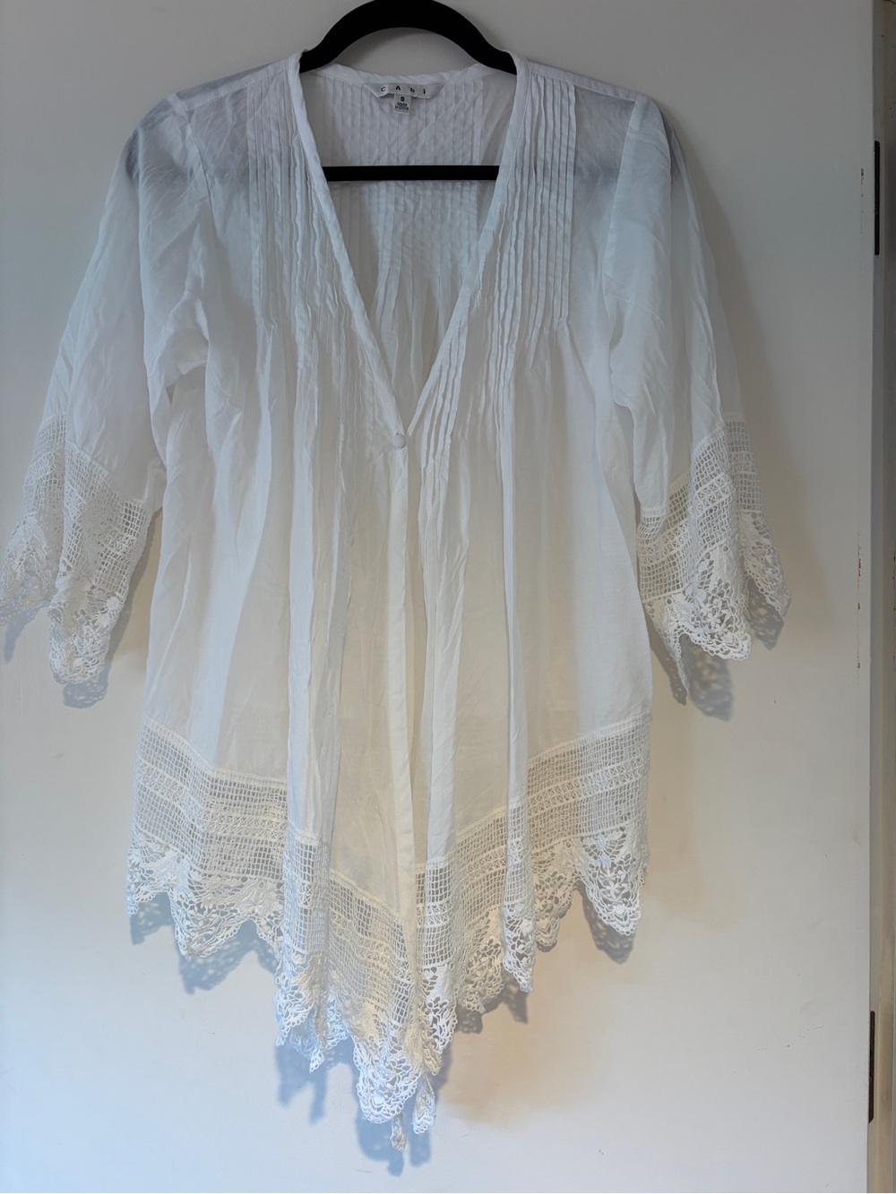 CAbi White Lace-Trim V-Neck Tunic
